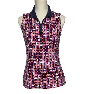 J.McLaughlin Golf Geometric Patterned Sleeveless Polo Top Women's Small